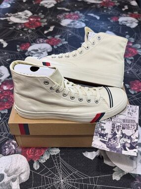 NIB PRO-KEDS ROYAL HI WHITE PREMIUM CANVAS PK54477 MENS SNEAKERS SZ 9.5